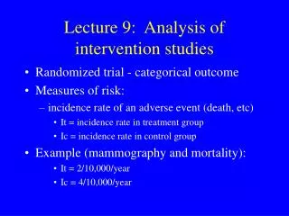 Lecture 9: Analysis of intervention studies