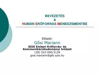 bevezet s a h um n e r forr s m enedzsmentbe