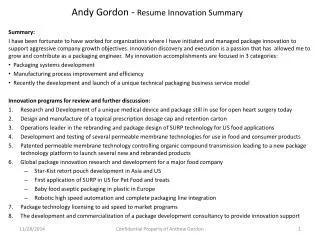 Andy Gordon - Resume Innovation Summary