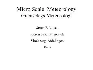 Micro Scale Meteorology Grænselags Meteorologi