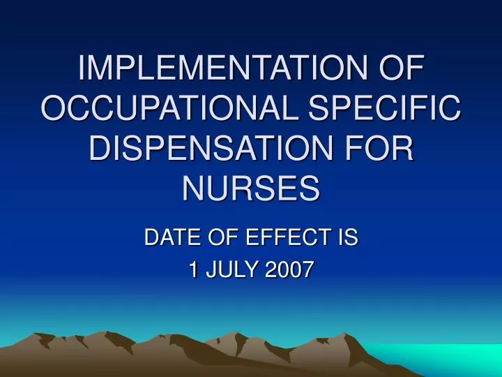 implementation of occupational specific dispensation for nurses
