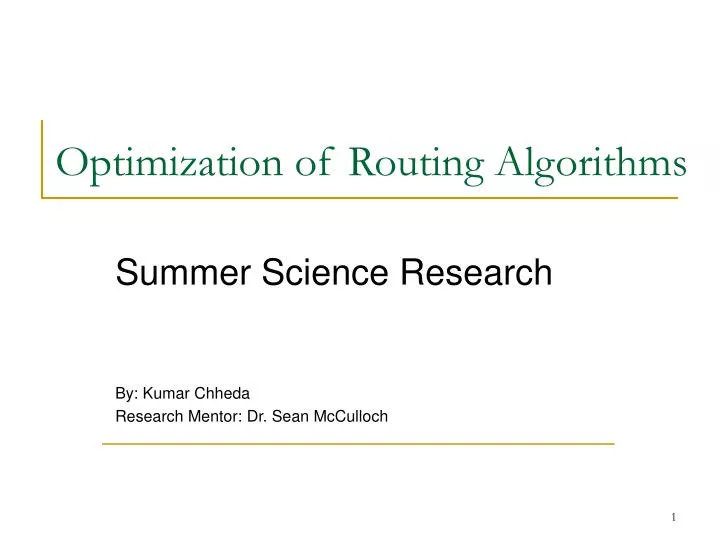 optimization of routing algorithms
