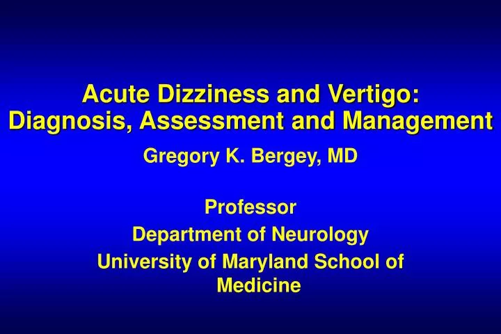 acute dizziness and vertigo diagnosis assessment and management