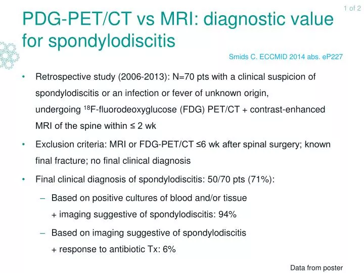pdg pet ct vs mri diagnostic value for spondylodiscitis