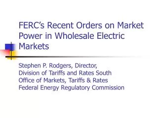 FERC’s April 14 Orders on Market Power