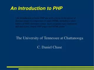 An Introduction to PHP
