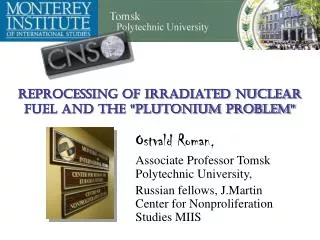 Reprocessing of Irradiated Nuclear Fuel and the &quot;Plutonium Problem&quot;