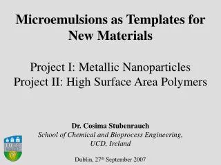 Microemulsions as Templates for New Materials Project I: Metallic Nanoparticles