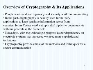 Overview of Cryptography &amp; Its Applications
