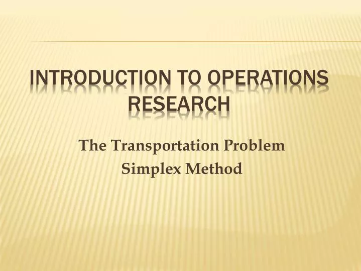 the transportation problem simplex method