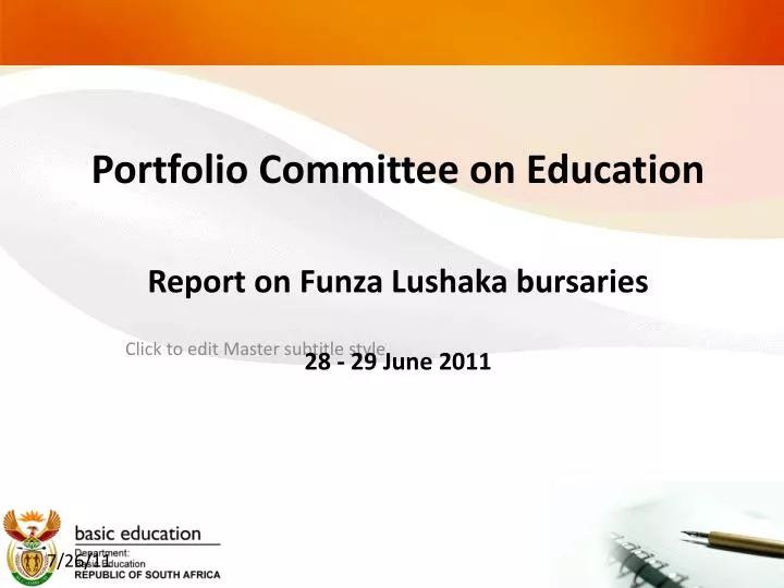 portfolio committee on education report on funza lushaka bursaries 28 29 june 2011