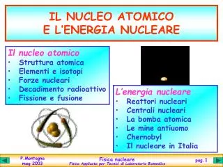 IL NUCLEO ATOMICO E L’ENERGIA NUCLEARE