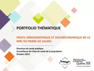 Portfolio thématique Profil démographique et socioéconomique de la MRC de Pierre-De SAUREL