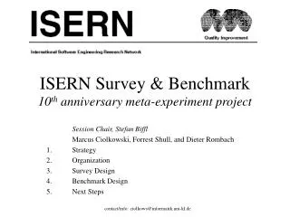 ISERN Survey &amp; Benchmark 10 th anniversary meta-experiment project