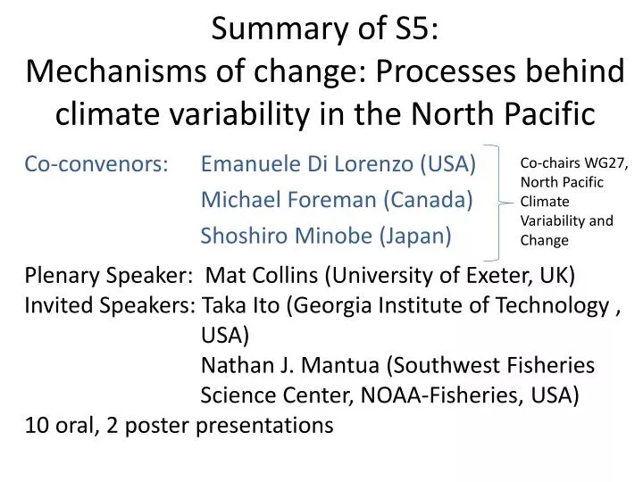 summary of s5 mechanisms of change processes behind climate variability in the north pacific