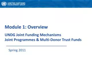 Module 1: Overview UNDG Joint Funding Mechanisms Joint Programmes &amp; Multi-Donor Trust Funds