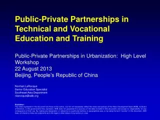 Public-Private Partnerships in Technical and Vocational Education and Training
