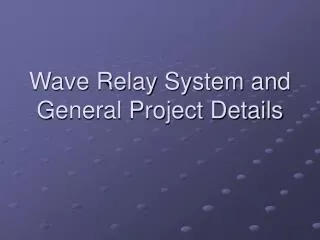Wave Relay System and General Project Details