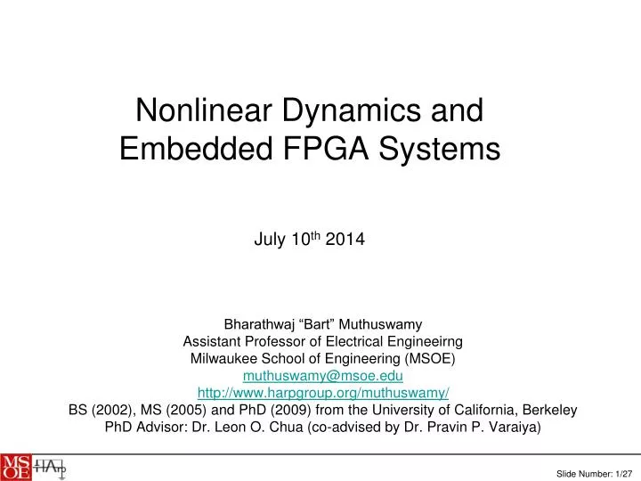 nonlinear dynamics and embedded fpga systems