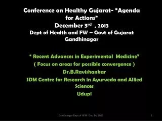 “ Recent Advances in Experimental Medicine” ( Focus on areas for possible convergence )
