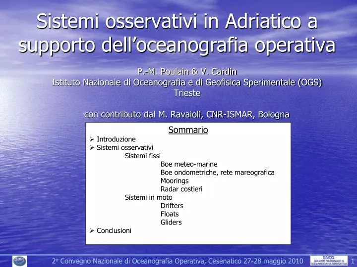 sistemi osservativi in adriatico a supporto dell oceanografia operativa