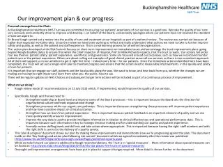 Our improvement plan &amp; our progress