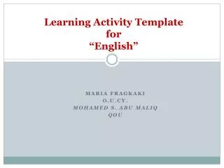 Learning Activity Template for “English”