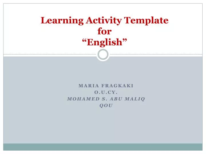 learning activity template for english