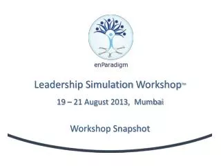 Leadership Simulation Workshop TM 19 – 21 August 2013, Mumbai Workshop Snapshot