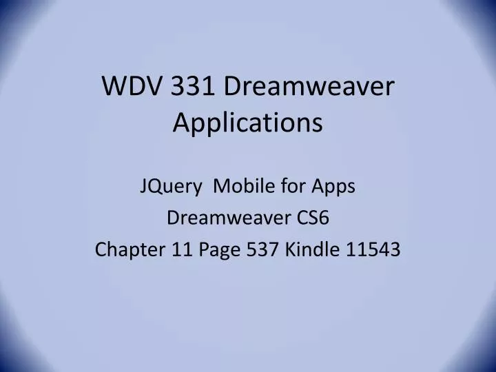 wdv 331 dreamweaver applications