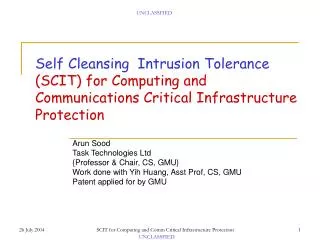 Arun Sood Task Technologies Ltd {Professor &amp; Chair, CS, GMU}