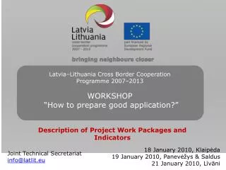 Description of Project Work Packages and Indicators