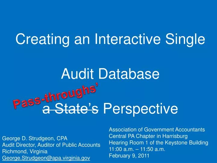 creating an interactive single audit database a state s perspective