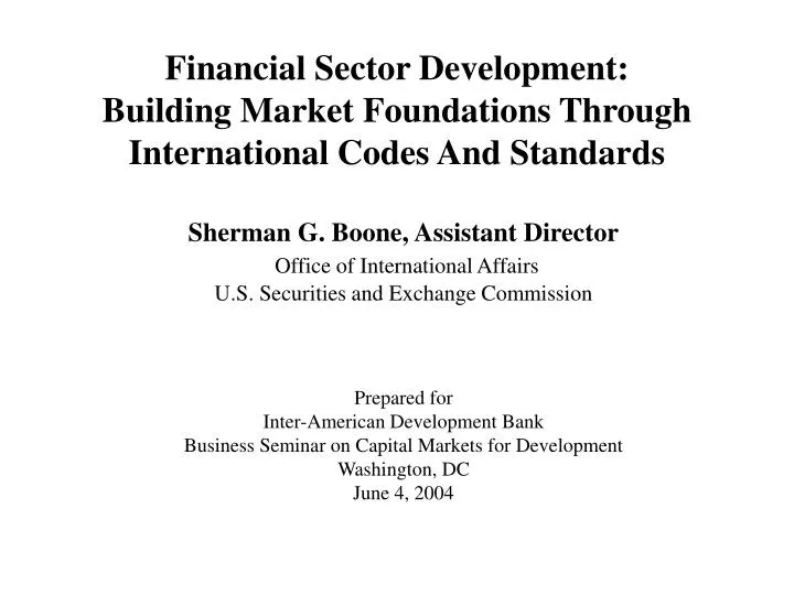 financial sector development building market foundations through international codes and standards