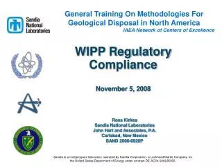 WIPP Regulatory Compliance November 5, 2008