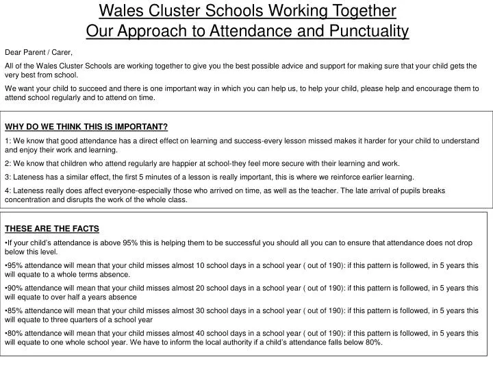 wales cluster schools working together our approach to attendance and punctuality