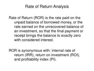 Rate of Return Analysis