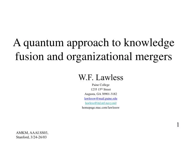 a quantum approach to knowledge fusion and organizational mergers
