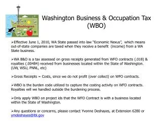 Washington Business &amp; Occupation Tax (WBO)