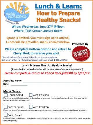 Lunch &amp; Learn: How to Prepare Healthy Snacks!