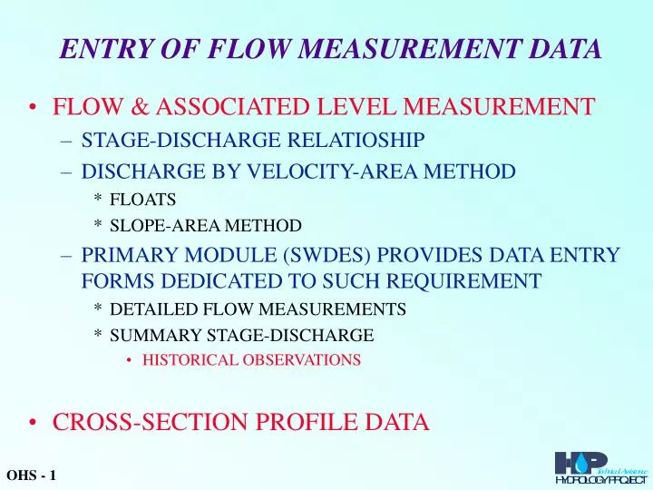 entry of flow measurement data