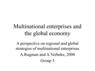 Multinational enterprises and the global economy