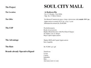 The Project		 SOUL CITY MALL The Location		 At Radisson Blu
