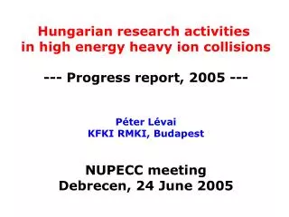 Hungarian research activities in high energy heavy ion collisions --- Progress report, 2005 ---