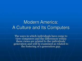 Modern America: A Culture and Its Computers