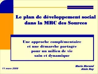 Le plan de développement social dans la MRC des Sources