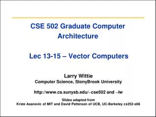 cse 502 graduate computer architecture lec 13 15 vector computers