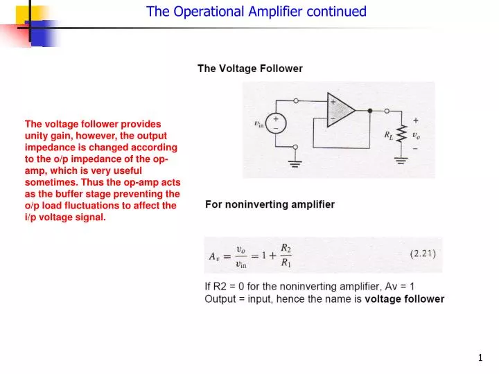 the operational amplifier continued