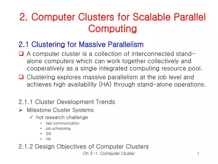 2 computer clusters for scalable parallel computing