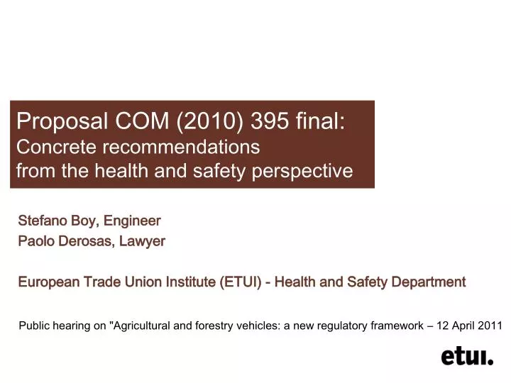 proposal com 2010 395 final concrete recommendations from the health and safety perspective